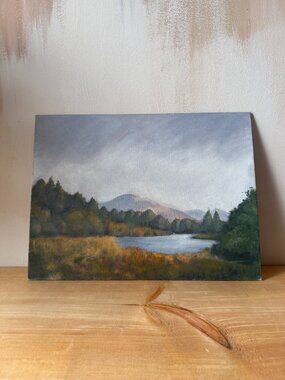 Vintage Oil Painting | Moody Mountain Lake Landscape | Tonalist Art